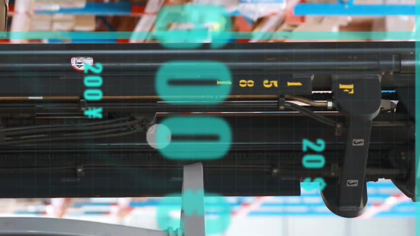 Warehouse forklift moving with animation of financial data and graphs overlaying. Logistics, data visualization, technology, analysis, economy, transportation - Powered by Shutterstock - Get 15% off with code: PIKWIZARD15