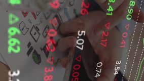 Animation of financial data processing over caucasian businesswoman using smartphone. Global finance, business, connections, computing and data processing concept digitally generated video. - Powered by Shutterstock - Get 15% off with code: PIKWIZARD15