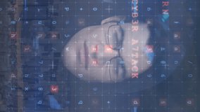 Animation of caucasian male hacker and cyber attack warning over cityscape. global technology and data processing concept digitally generated video. - Powered by Shutterstock - Get 15% off with code: PIKWIZARD15