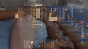 Animation of data processing over diverse male and female volunteers hugging each other at warehouse. Volunteering and donation concept - Powered by Shutterstock - Get 15% off with code: PIKWIZARD15