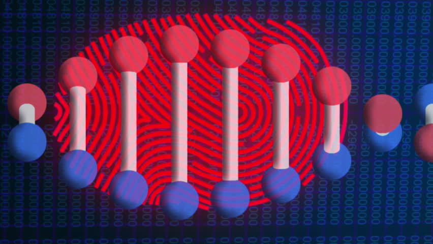 Animation of scanning fingerprint, with 3d dna strand and research data processing on black. global medical research technology, digital data and security concept, digitally generated video. - Powered by Shutterstock - Get 15% off with code: PIKWIZARD15