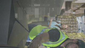 Digital interface with data processing against caucasian male worker man stacking boxes in the van. logistics and transportation business concept - Powered by Shutterstock - Get 15% off with code: PIKWIZARD15