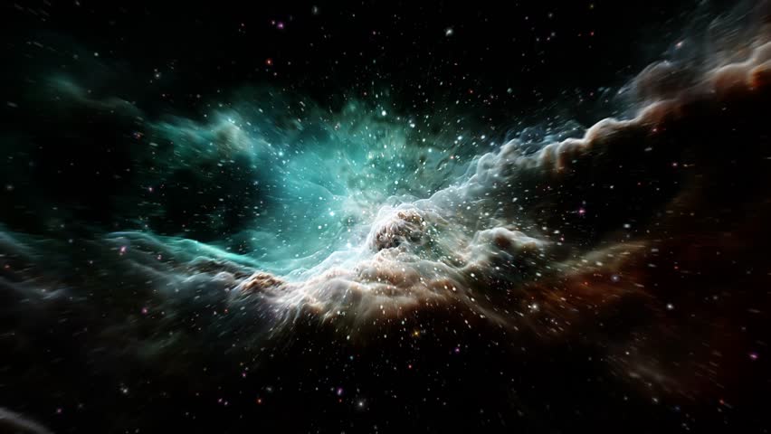 4K 3D Loop dark blue cloud  space travel in outer space science fiction abstract background.  Blue cloud spce galaxy travel abstract digital animation in deep space.