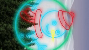 Animation of snow falling and snowman at christmas over wooden sign with copy space. Christmas, winter and digital interface concept digitally generated video. - Powered by Shutterstock - Get 15% off with code: PIKWIZARD15