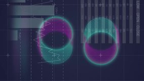 Animation of neon rings spinning over statistical data processing against blue background. Business data technology concept - Powered by Shutterstock - Get 15% off with code: PIKWIZARD15