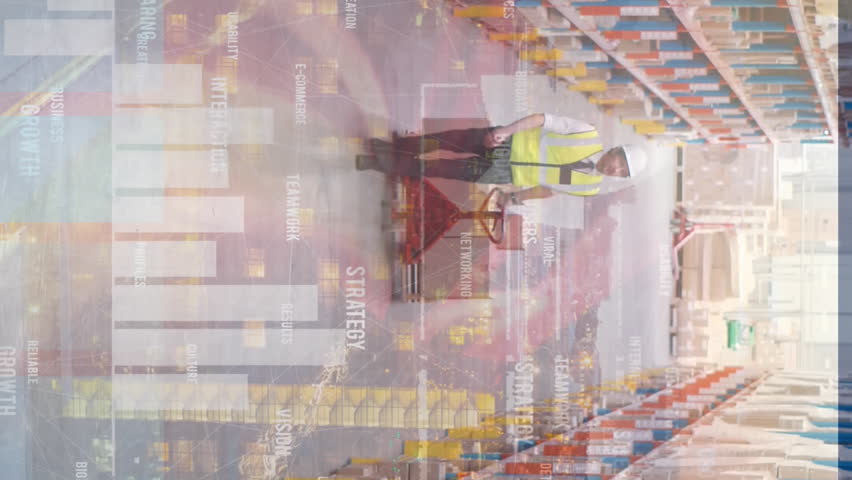 Animation of data processing one man working in warehouse. global shipping, delivery, logistics, data processing, and connections concept digitally generated video. - Powered by Shutterstock - Get 15% off with code: PIKWIZARD15