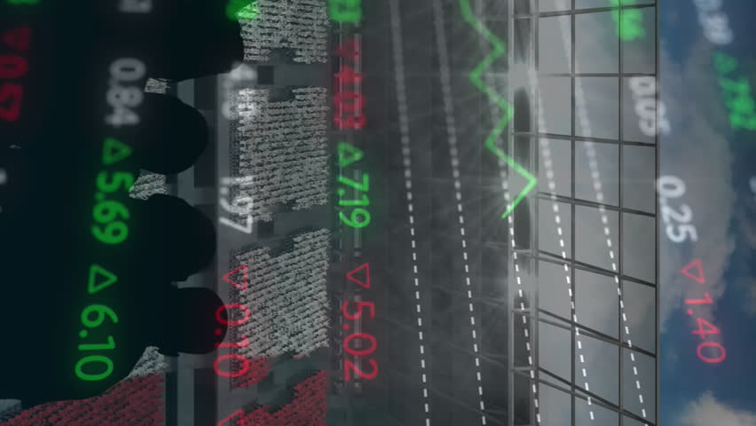 Stock market data processing against silhouette of fans cheering and sports stadium in background. sports competition and tournament concept - Powered by Shutterstock - Get 15% off with code: PIKWIZARD15