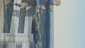 Animation of sea over disabled caucasian male hiker. International day of persons with disabilities concept digitally generated video. - Powered by Shutterstock - Get 15% off with code: PIKWIZARD15