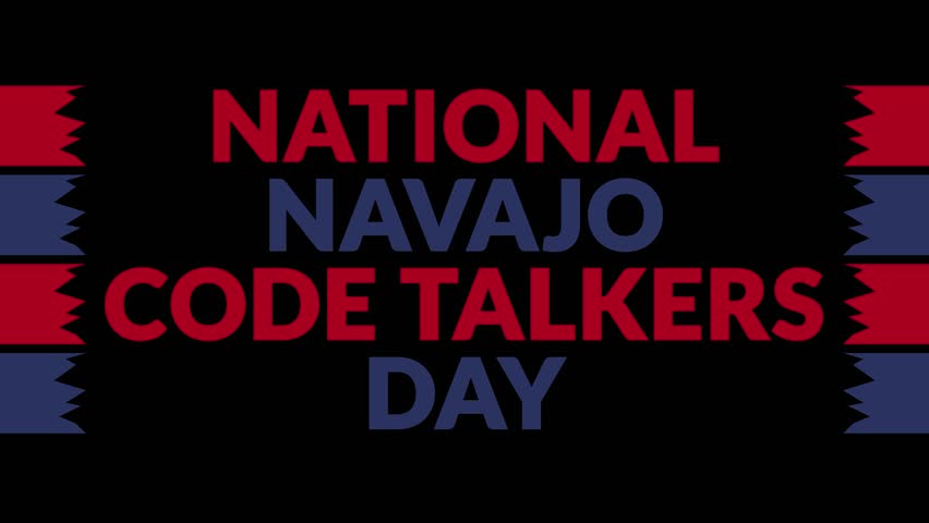 National Navajo Code Talkers Day In and Out text from split line animation on a black background.