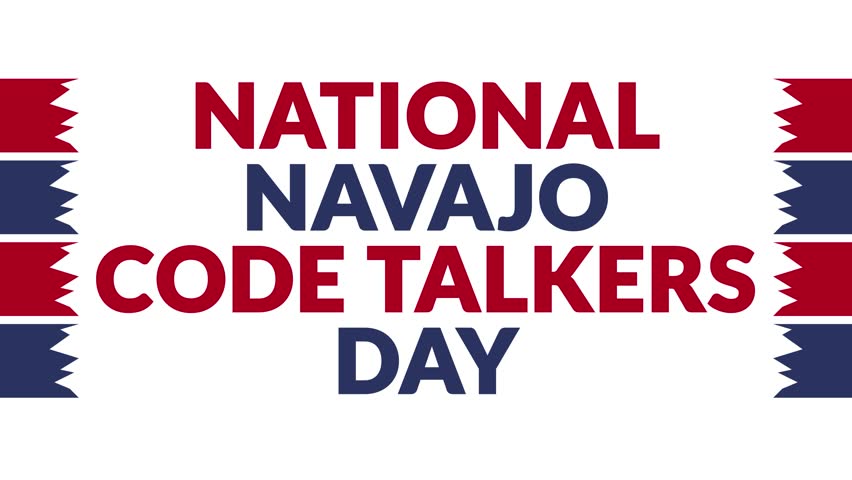 National Navajo Code Talkers Day In and Out text from split line animation on a White background.