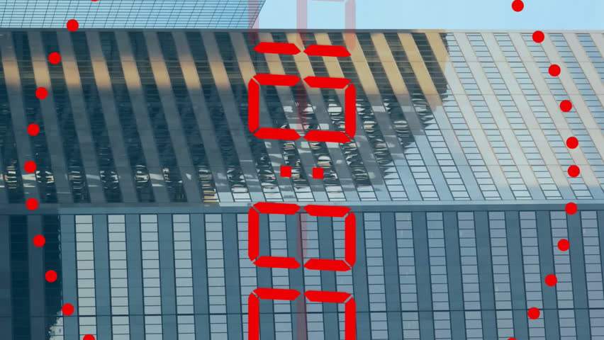 Animation of data processing and countdown over cityscape. Global business, time and digital interface concept, digitally generated video. - Powered by Shutterstock - Get 15% off with code: PIKWIZARD15