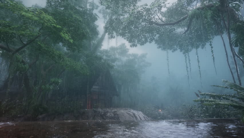 Rain Fell Into The Wooden House In The Middle Of The Forest 1