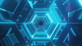Animation of blue neon tunnel structure over brightly coloured moving lights. Processing, data, energy, light, connection, processing, technology and communication, digitally generated video. - Powered by Shutterstock - Get 15% off with code: PIKWIZARD15