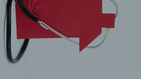 Animation of 3d DNA strand spinning with stethoscope on red house model over grey background. Global medicine science research concept digitally generated image. - Powered by Shutterstock - Get 15% off with code: PIKWIZARD15