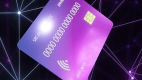 Animation of credit card with data over glowing mesh on black background. Global online banking, shopping, business, connections, computing and data processing concept digitally generated video. - Powered by Shutterstock - Get 15% off with code: PIKWIZARD15