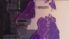 Animation of world map and digital data processing over cityscape. Global business travel, finance, connections, computing and data processing concept digitally generated video. - Powered by Shutterstock - Get 15% off with code: PIKWIZARD15