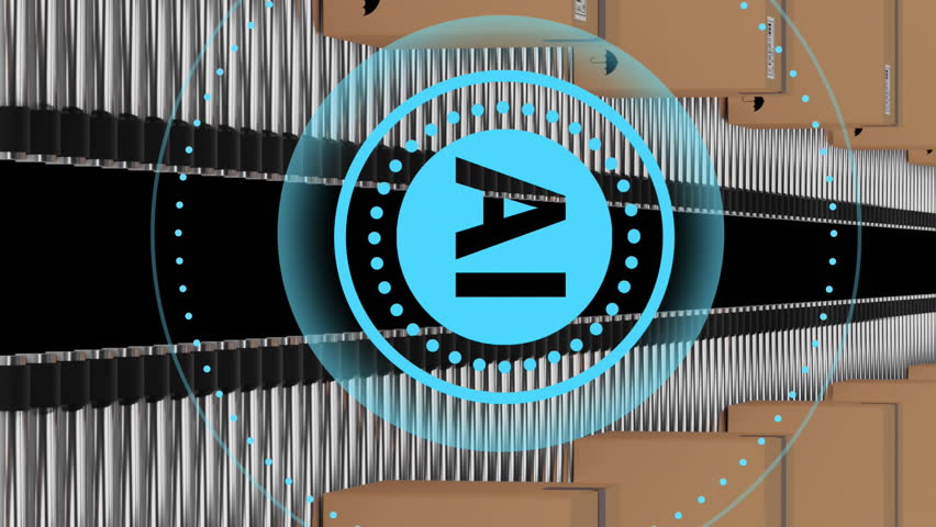 AI symbol over boxes moving on conveyor belts in warehouse animation. Automation, logistics, supply chain, technology, robotics, innovation - Powered by Shutterstock - Get 15% off with code: PIKWIZARD15