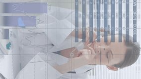 Financial data processing against female caucasian doctor taking notes while talking on phone. global finances and medical technology concept - Powered by Shutterstock - Get 15% off with code: PIKWIZARD15