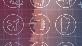 Animation of technological icons and grid over a cityscape. digital interface global connections concept digitally generated video. - Powered by Shutterstock - Get 15% off with code: PIKWIZARD15