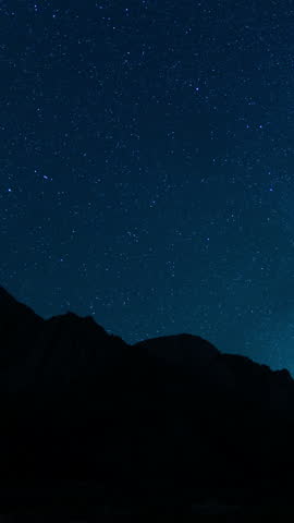Vertical Shot Star Trails of Milky Way Galaxy and Aquarids Meteor Shower in Southwest Sky Above Mt Whitney Peak Astrophotography Time Lapse in California USA