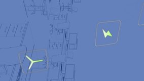 Animation of sustainable energy icons over 3d model of digital workspace in office. Digitally generated, hologram, illustration, renewable, recycling, desk, computer, blueprint and green technology. - Powered by Shutterstock - Get 15% off with code: PIKWIZARD15