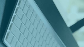 Animation of financial data processing over desk with computer in office. Global finance, business, connections, computing and data processing concept digitally generated video. - Powered by Shutterstock - Get 15% off with code: PIKWIZARD15