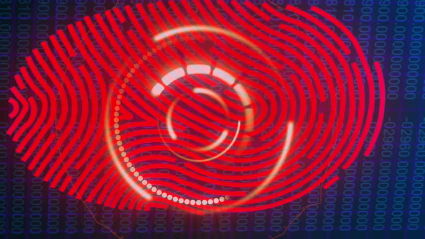 Animation of fingerprint scanning and data processing on navy background. global internet security, data processing, connections and digital interface concept digitally generated video. - Powered by Shutterstock - Get 15% off with code: PIKWIZARD15