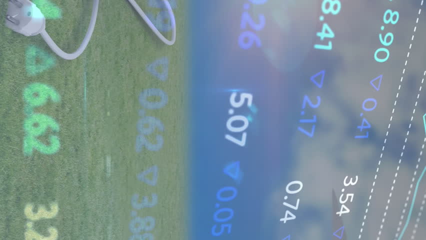 Animation of financial data processing over wind turbines and solar panel. global business, finances and digital interface concept digitally generated video. - Powered by Shutterstock - Get 15% off with code: PIKWIZARD15