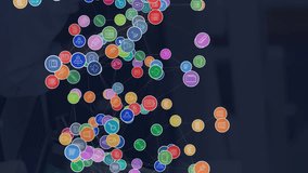 Animation of network of connections with icons over businesswoman in office. global connections, computing and digital interface concept digitally generated video. - Powered by Shutterstock - Get 15% off with code: PIKWIZARD15