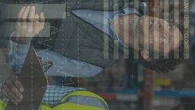 Animation of data processing over diverse workers in warehouse. Global business and digital interface concept digitally generated video. - Powered by Shutterstock - Get 15% off with code: PIKWIZARD15
