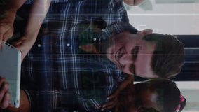 Animation of graphs and financial data over male teacher and diverse pupils using laptop. School, education, learning with technology and finance concept digitally generated video. - Powered by Shutterstock - Get 15% off with code: PIKWIZARD15