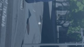 Animation of network of profile icons over clouds against african american businessman walking. Global networking and business technology concept - Powered by Shutterstock - Get 15% off with code: PIKWIZARD15