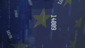 Animation of graphs, eu flag and numbers over cityscape. Global network, data processing and technology concept digitally generated video. - Powered by Shutterstock - Get 15% off with code: PIKWIZARD15