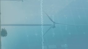 Animation of interface with data processing over windmills spinning against blue sky. Renewable energy and business technology concept - Powered by Shutterstock - Get 15% off with code: PIKWIZARD15