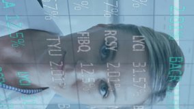 Animation of stock market data processing over caucasian female doctor wearing face mask at hospital. Global economy and medical healthcare technology concept - Powered by Shutterstock - Get 15% off with code: PIKWIZARD15