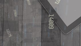 Animation of financial data processing over digital tablet and coffee cup on wooden surface. Global finance and business technology concept - Powered by Shutterstock - Get 15% off with code: PIKWIZARD15