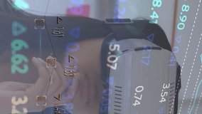 Animation of financial data processing over woman wearing vr headset. Global connections, business, finance, computing and data processing concept digitally generated video. - Powered by Shutterstock - Get 15% off with code: PIKWIZARD15