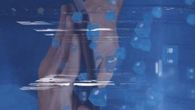 Animation of icons and data processing over woman using tablet. Global business, finance, computing and data processing concept digitally generated video. - Powered by Shutterstock - Get 15% off with code: PIKWIZARD15