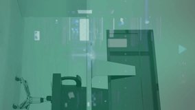 Animation of neon ticking clock and data processing against office desk. Computer interface and business technology concept - Powered by Shutterstock - Get 15% off with code: PIKWIZARD15