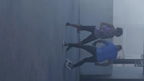 Animation of data processing over african american male and female soccer players exercising. global sport and digital interface concept digitally generated video. - Powered by Shutterstock - Get 15% off with code: PIKWIZARD15