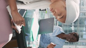 Animation of graphs, radars and computer language, diverse coworkers working and using technology. Digital composite, multiple exposure, report, business, teamwork, sonar and coding concept. - Powered by Shutterstock - Get 15% off with code: PIKWIZARD15