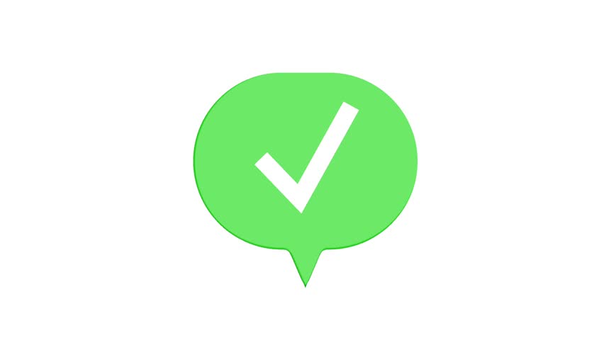 Green speech bubble with an animated checkmark icon. A simple pop-up animation for success, confirmation, or approval notifications. Ideal as a UI overlay.