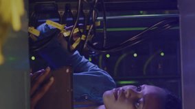 Animation of science data processing over female worker in server room. Business, technology and digital interface concept digitally generated video. - Powered by Shutterstock - Get 15% off with code: PIKWIZARD15