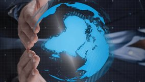 Animation of processor circuit board with globe spinning over businessman's hands. global connections, technology and digital interface concept digitally generated video. - Powered by Shutterstock - Get 15% off with code: PIKWIZARD15