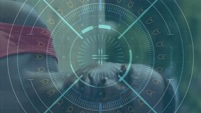 Animation of digital data processing over male athlete jumping. global sports, competition and digital interface concept digitally generated video. - Powered by Shutterstock - Get 15% off with code: PIKWIZARD15