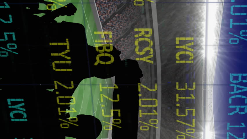 Stock market data processing against silhouette of fans cheering and sports stadium in background. sports competition and tournament concept - Powered by Shutterstock - Get 15% off with code: PIKWIZARD15