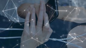 Network of connections floating against caucasian woman wearing headphones using smartphone. global networking and technology concept - Powered by Shutterstock - Get 15% off with code: PIKWIZARD15