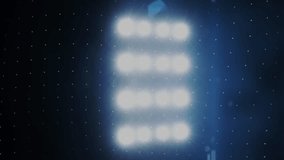 Animation of purple neon scanner processing data over hand holding medal in floodlit sports stadium. sport, competition and technology concept, digitally generated video. - Powered by Shutterstock - Get 15% off with code: PIKWIZARD15