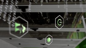 Animation of data processing and ecology icons over server room. global business, finances, connections and digital interface concept digitally generated video. - Powered by Shutterstock - Get 15% off with code: PIKWIZARD15