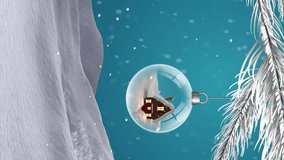 Animation of snow falling over christmas decorations baubles and winter scenery. Christmas, festivity, celebration and tradition concept digitally generated video. - Powered by Shutterstock - Get 15% off with code: PIKWIZARD15